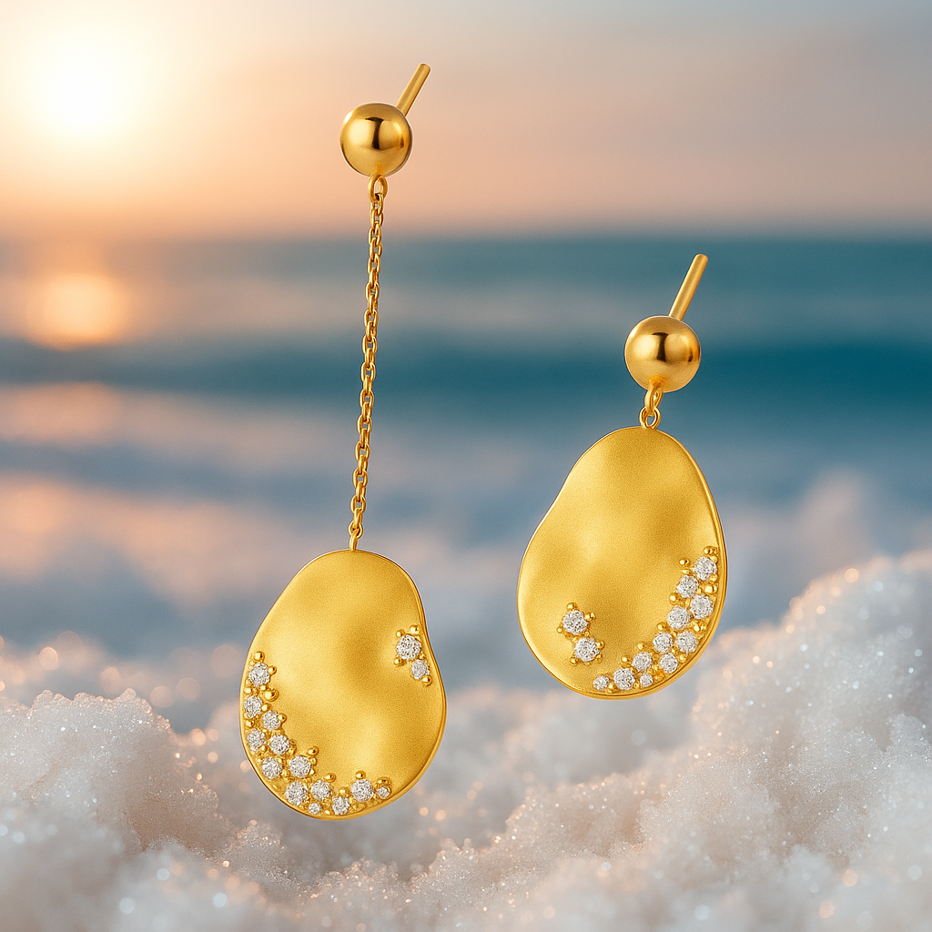 Marin | Boucles d'oreilles gouttelettes dorées avec cristaux
