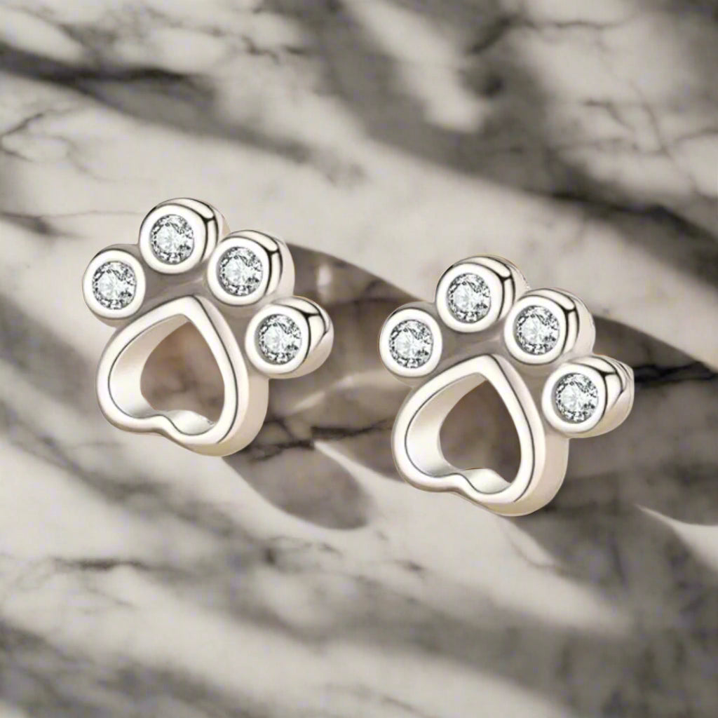 Boucles d'oreilles en argent en forme de patte avec zircone