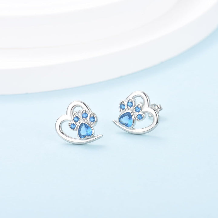 Boucles d'oreilles avec empreintes de pattes et cœur – Bijoux pour les amoureux des animaux