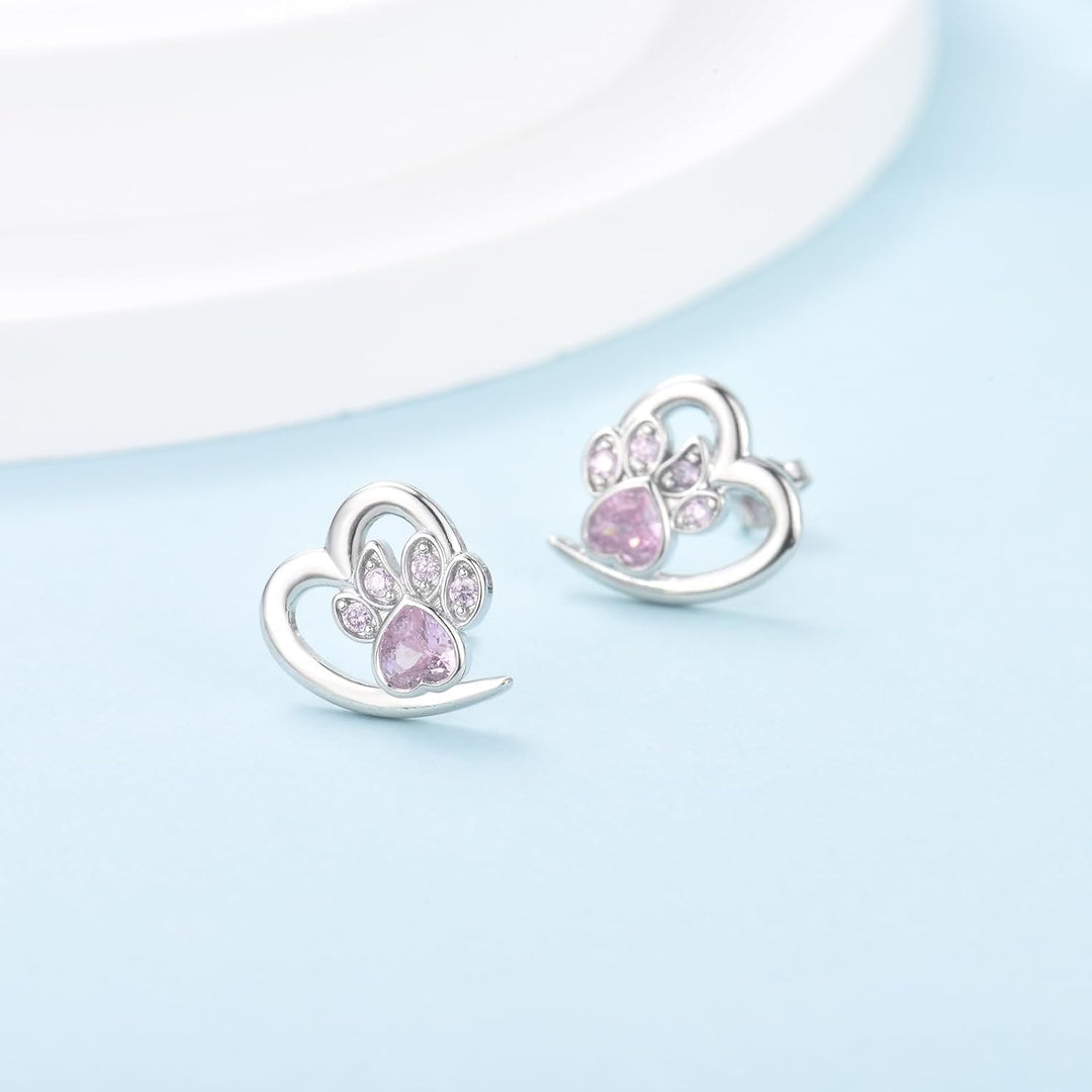 Boucles d'oreilles avec empreintes de pattes et cœur – Bijoux pour les amoureux des animaux