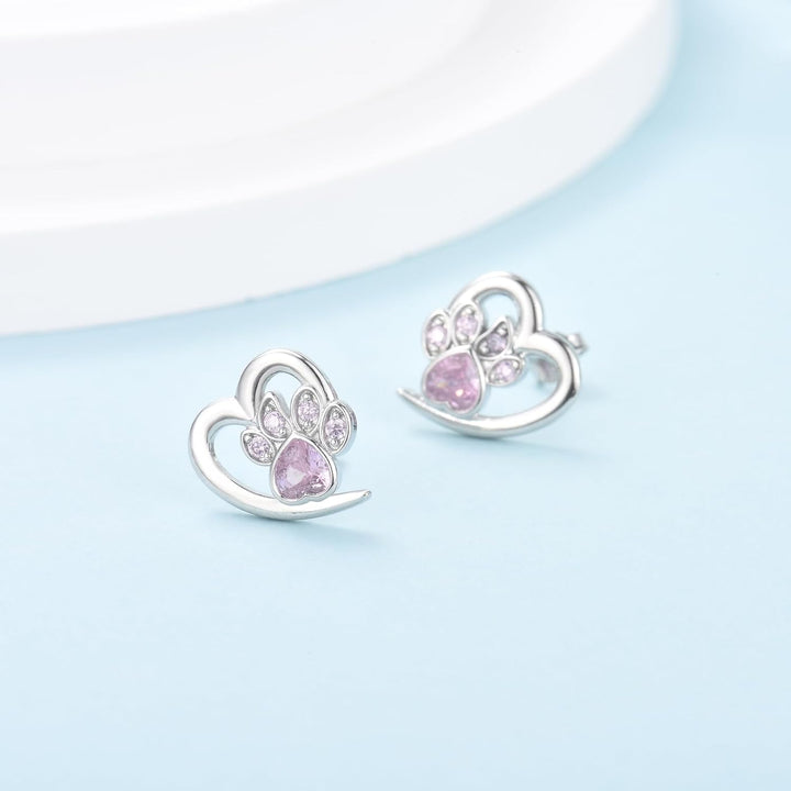Boucles d'oreilles avec empreintes de pattes et cœur – Bijoux pour les amoureux des animaux