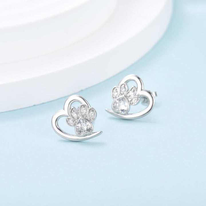 Boucles d'oreilles avec empreintes de pattes et cœur – Bijoux pour les amoureux des animaux