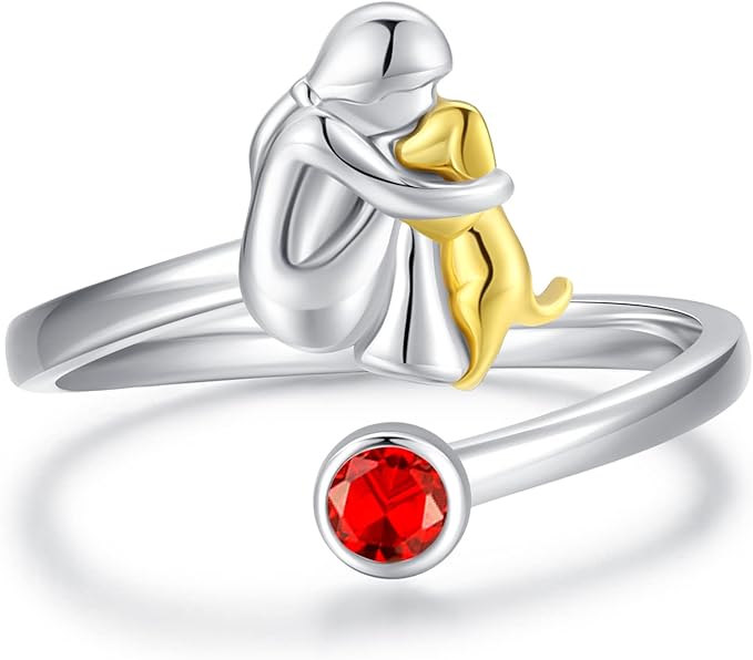 Bague pour chien réglable avec figurine de fille en argent