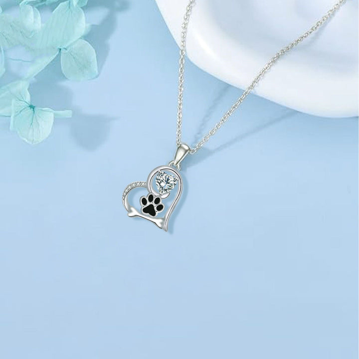 Collier empreinte de patte et zircon - Pour les amoureux des chiens