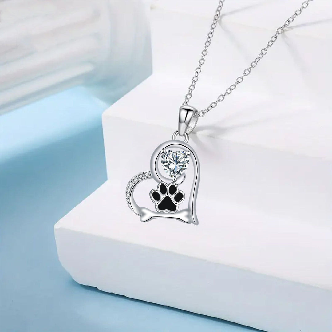 Collier empreinte de patte et zircon - Pour les amoureux des chiens