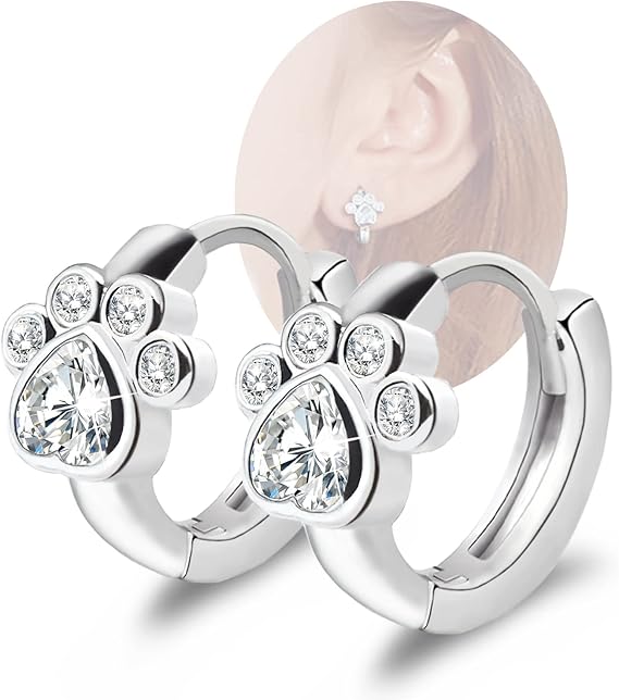 Boucles d'oreilles créoles à petites empreintes de pattes – Boucles d'oreilles Huggie pour femmes
