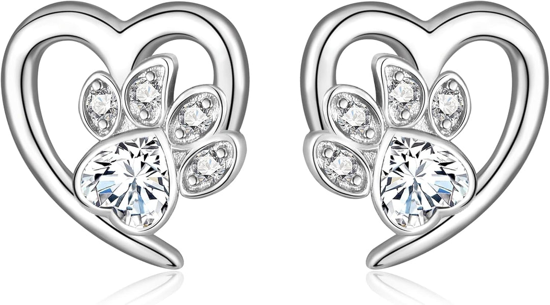 Boucles d'oreilles avec empreintes de pattes et cœur – Bijoux pour les amoureux des animaux