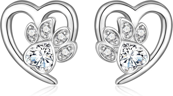 Boucles d'oreilles avec empreintes de pattes et cœur – Bijoux pour les amoureux des animaux