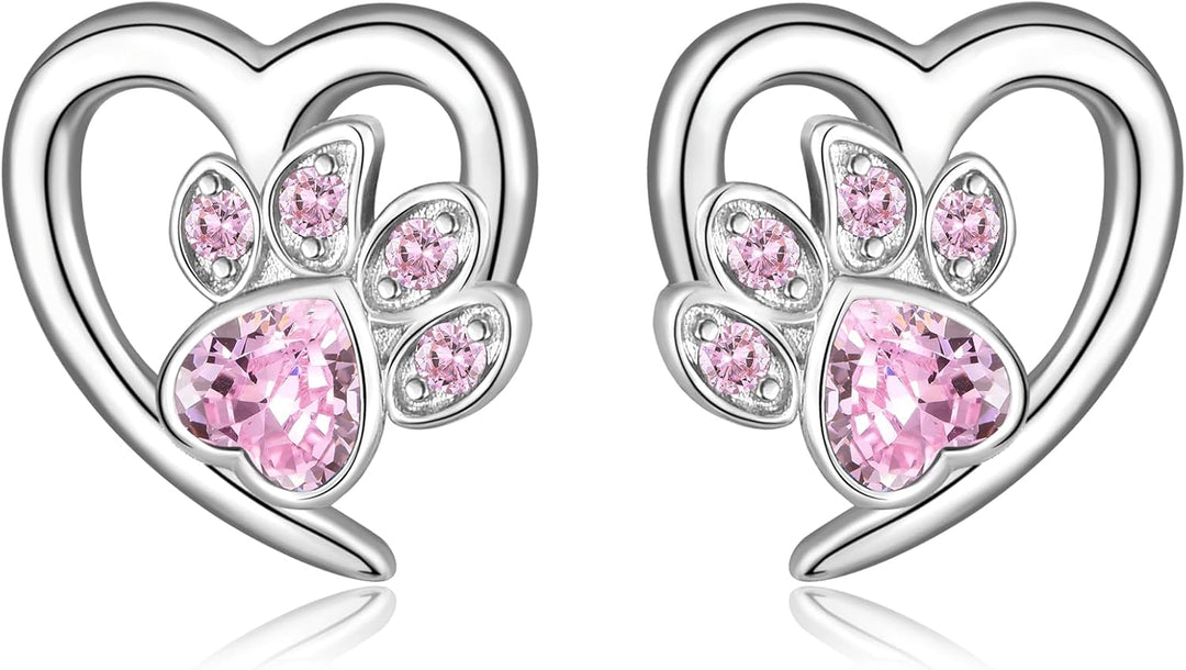 Boucles d'oreilles avec empreintes de pattes et cœur – Bijoux pour les amoureux des animaux