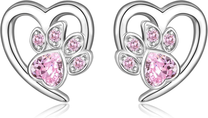 Boucles d'oreilles avec empreintes de pattes et cœur – Bijoux pour les amoureux des animaux