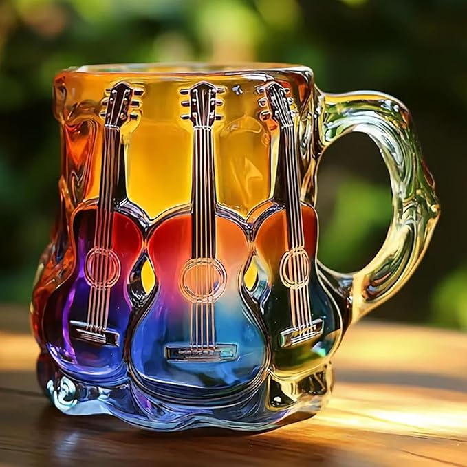 Tasse artisanale avec illustration de guitare 3D