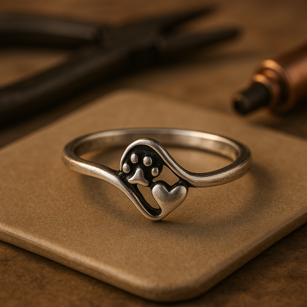 Bague en argent avec patte et coeur