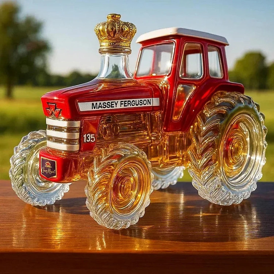 Bouteille de whisky en verre en forme de tracteur