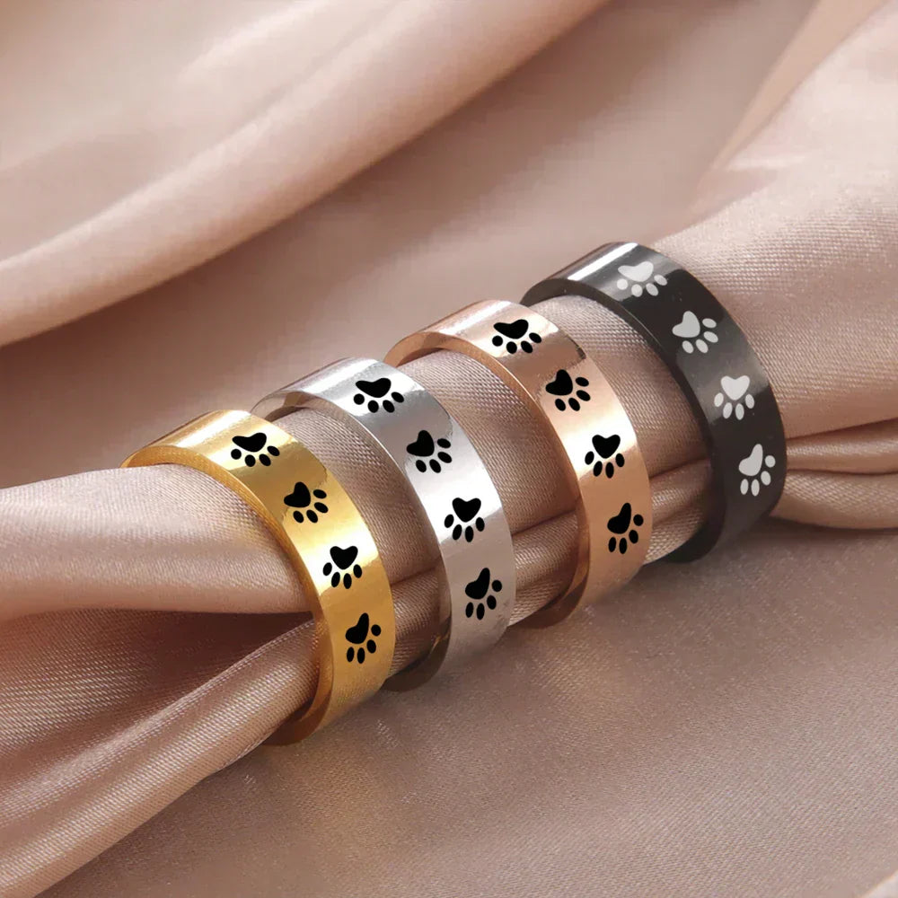 Bague en acier inoxydable avec empreinte de patte – Bijoux symboliques pour les amoureux des animaux