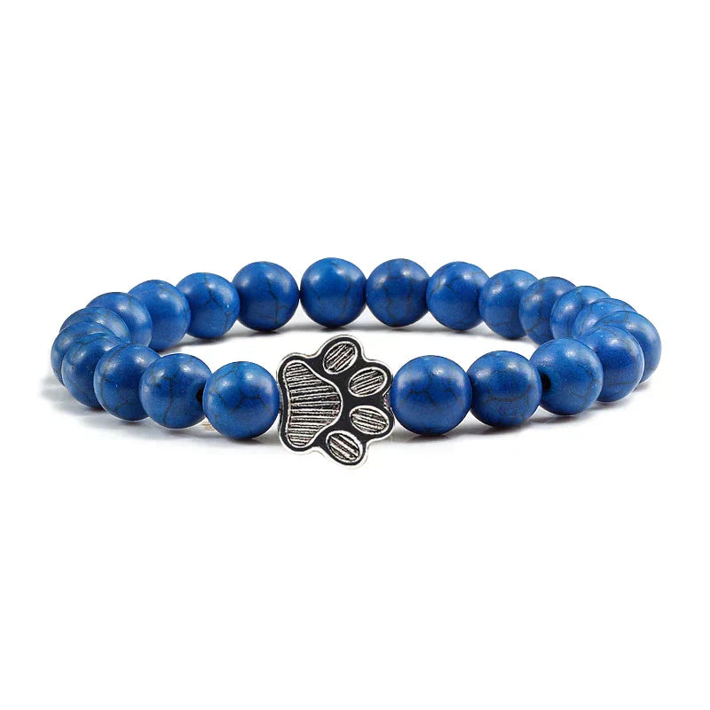 Collier en pierre naturelle avec pendentif patte – Bracelet de perles élastiques pour homme et femme