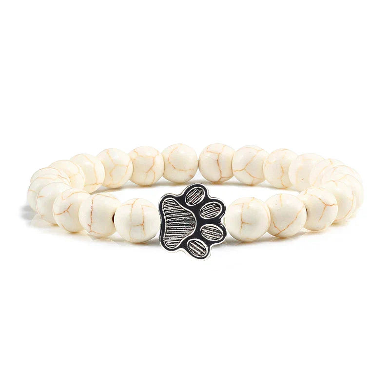 Collier en pierre naturelle avec pendentif patte – Bracelet de perles élastiques pour homme et femme