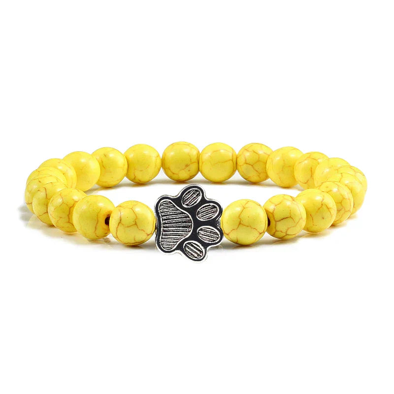 Collier en pierre naturelle avec pendentif patte – Bracelet de perles élastiques pour homme et femme