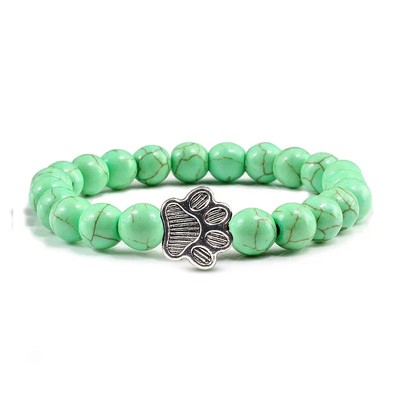 Collier en pierre naturelle avec pendentif patte – Bracelet de perles élastiques pour homme et femme