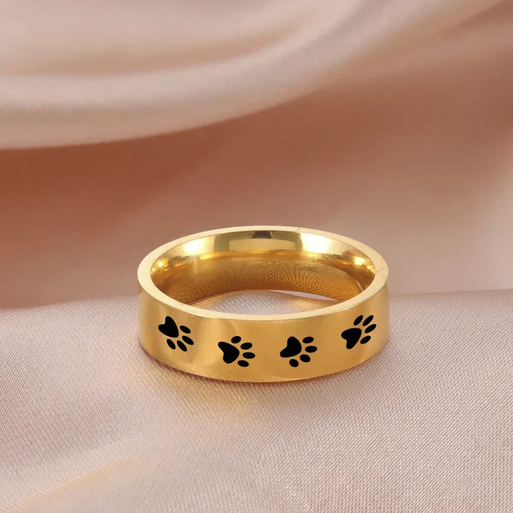 Bague en acier inoxydable avec empreinte de patte – Bijoux symboliques pour les amoureux des animaux