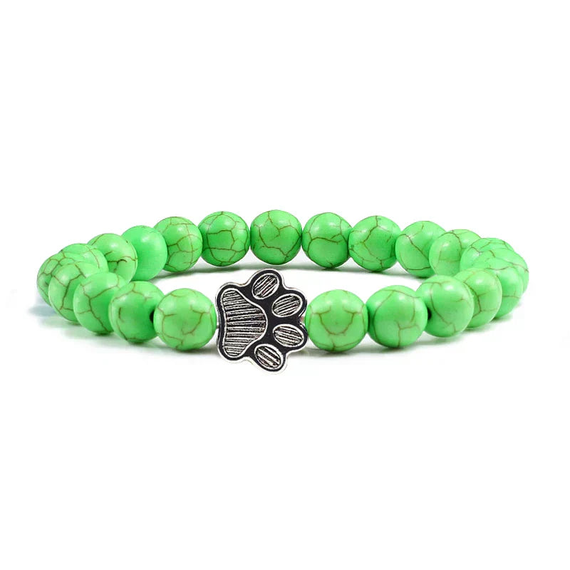 Collier en pierre naturelle avec pendentif patte – Bracelet de perles élastiques pour homme et femme
