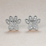 Boucles d'oreilles en forme de cœur avec motif patte de chat et zircons blancs