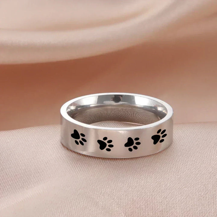 Bague en acier inoxydable avec empreinte de patte – Bijoux symboliques pour les amoureux des animaux