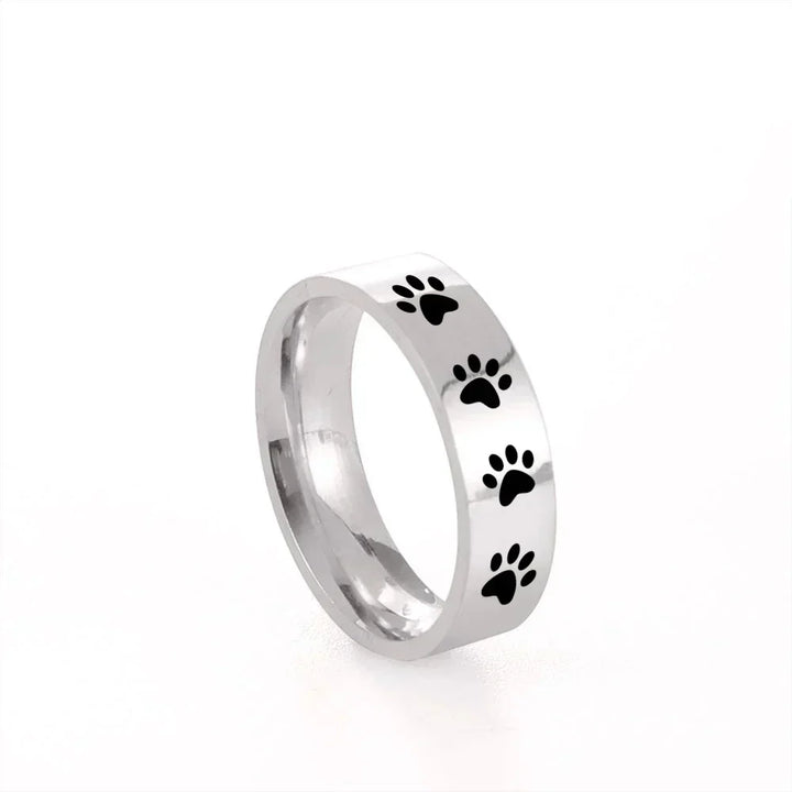 Bague en acier inoxydable avec empreinte de patte – Bijoux symboliques pour les amoureux des animaux