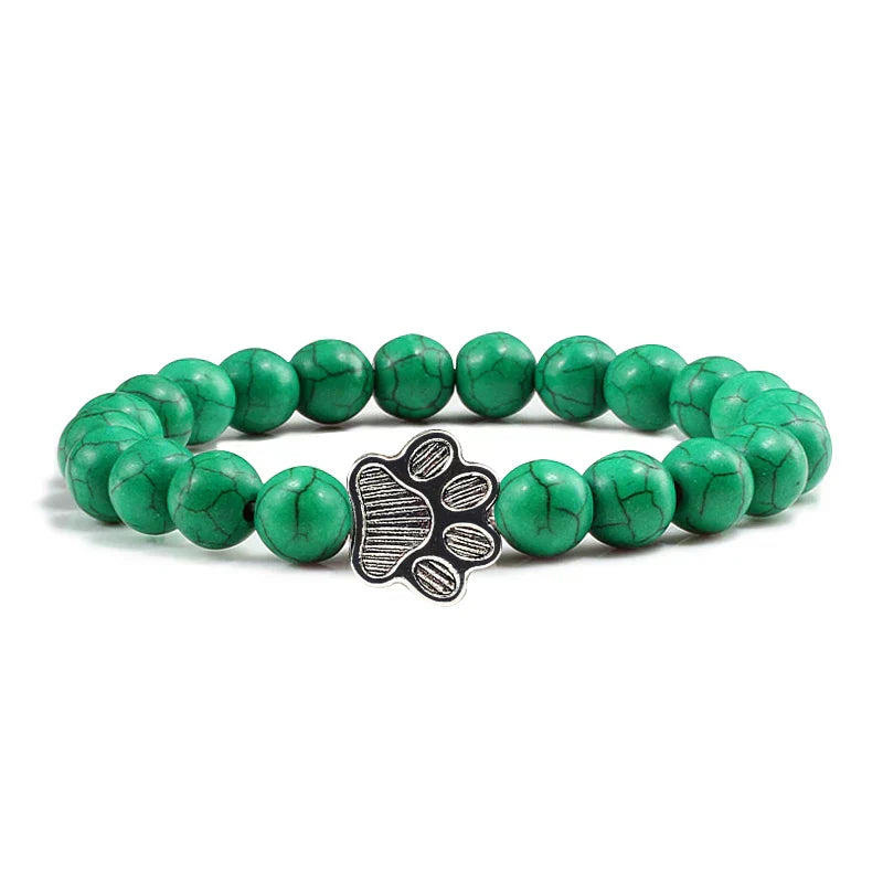 Collier en pierre naturelle avec pendentif patte – Bracelet de perles élastiques pour homme et femme