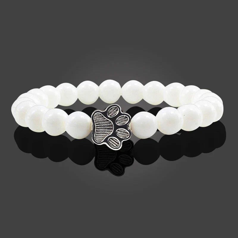 Collier en pierre naturelle avec pendentif patte – Bracelet de perles élastiques pour homme et femme