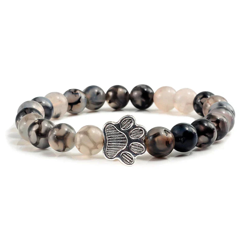 Collier en pierre naturelle avec pendentif patte – Bracelet de perles élastiques pour homme et femme