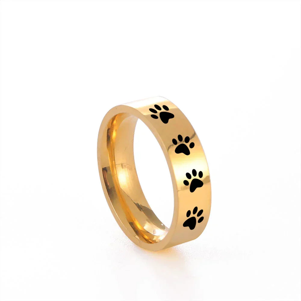 Bague en acier inoxydable avec empreinte de patte – Bijoux symboliques pour les amoureux des animaux