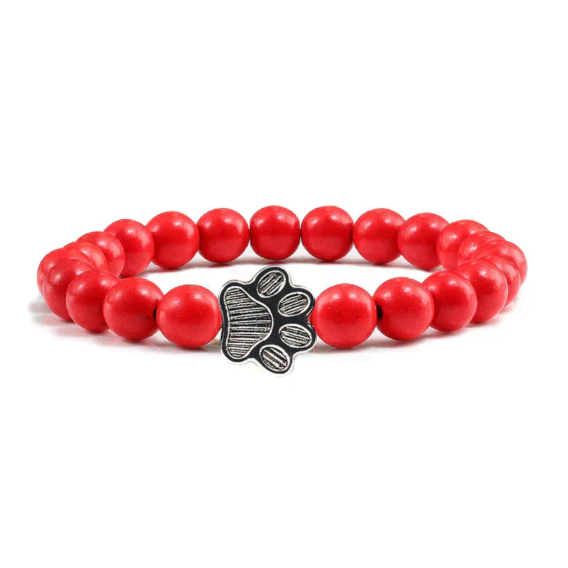 Collier en pierre naturelle avec pendentif patte – Bracelet de perles élastiques pour homme et femme