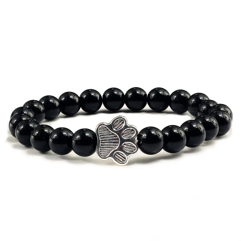 Collier en pierre naturelle avec pendentif patte – Bracelet de perles élastiques pour homme et femme