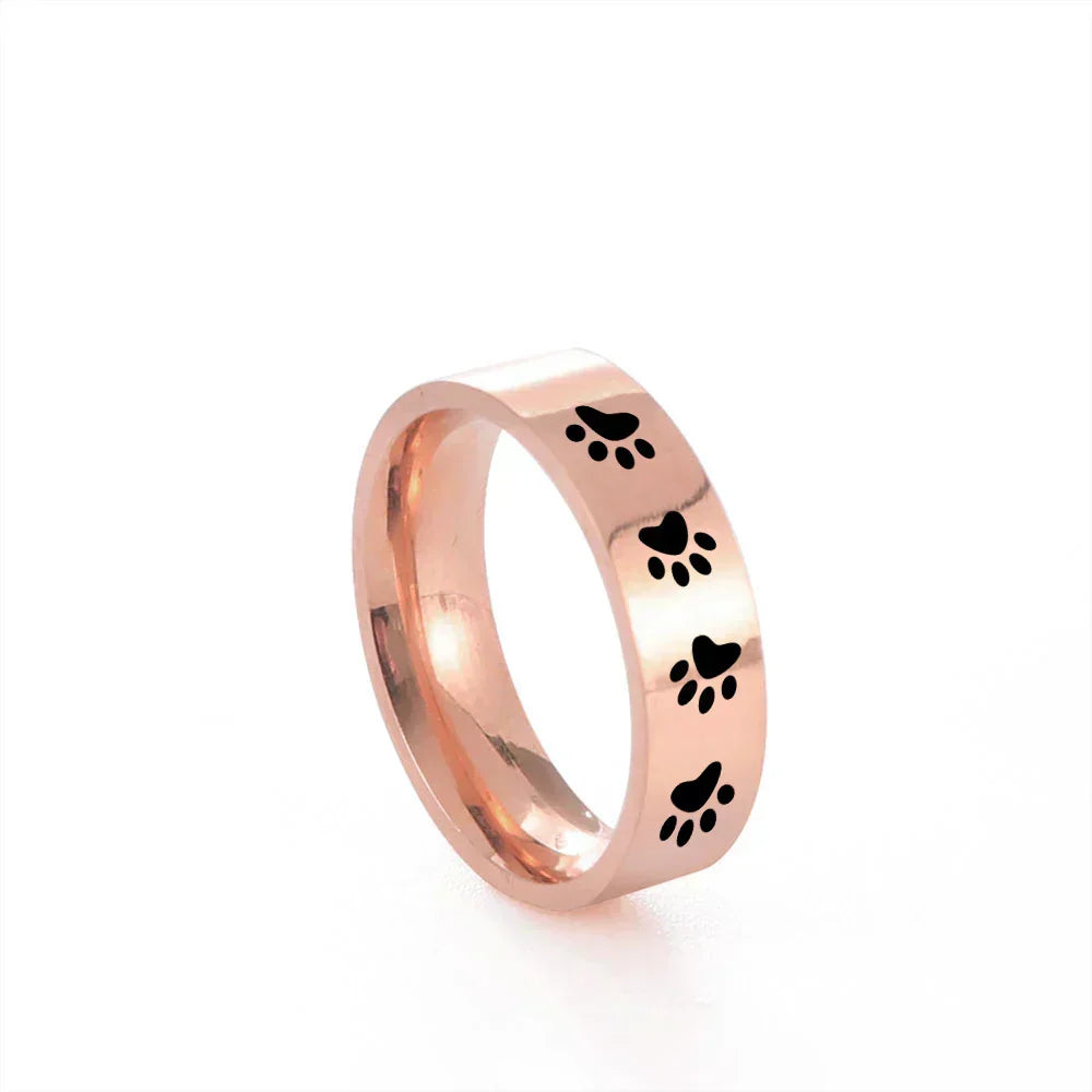 Bague en acier inoxydable avec empreinte de patte – Bijoux symboliques pour les amoureux des animaux