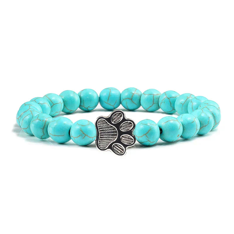 Collier en pierre naturelle avec pendentif patte – Bracelet de perles élastiques pour homme et femme