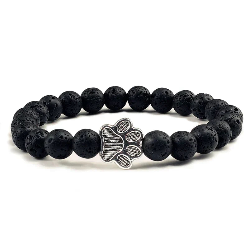 Collier en pierre naturelle avec pendentif patte – Bracelet de perles élastiques pour homme et femme