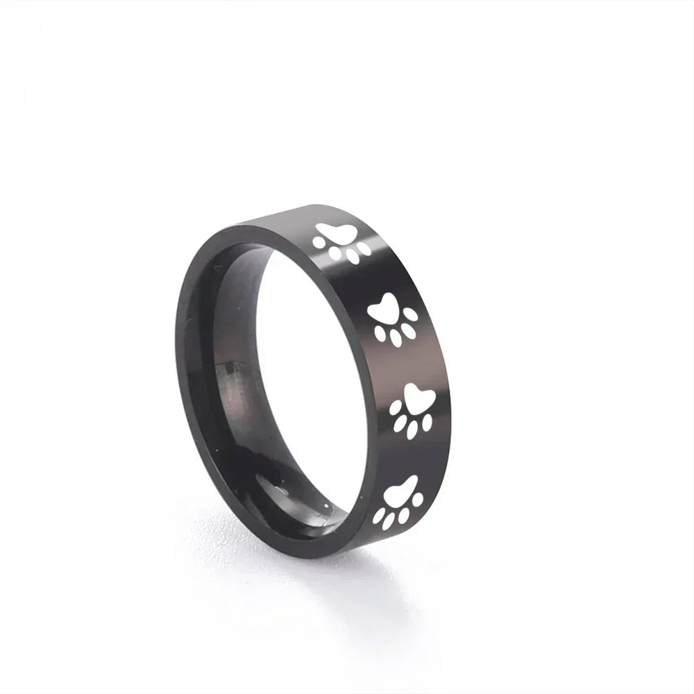 Bague en acier inoxydable avec empreinte de patte – Bijoux symboliques pour les amoureux des animaux