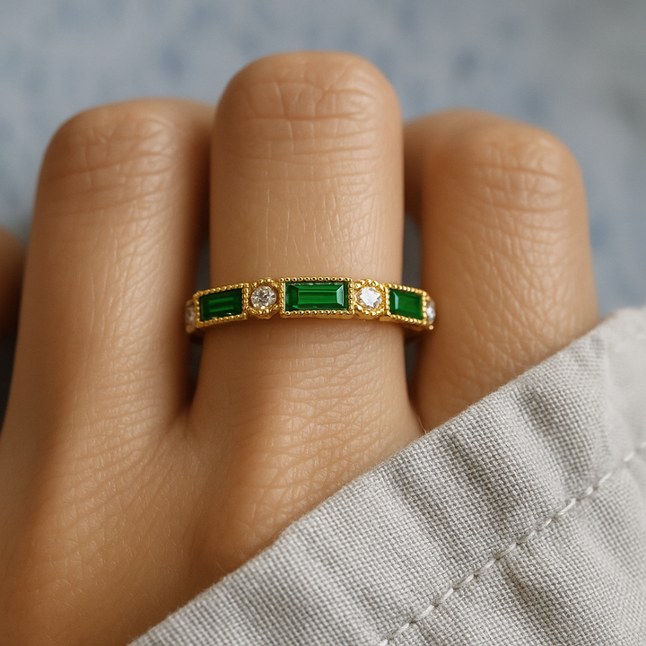 Alex - Bague en or et zircon incrusté de vert