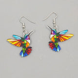 Boucles d’oreilles colibri colorées – Boucles d’oreilles en acrylique au design 2D
