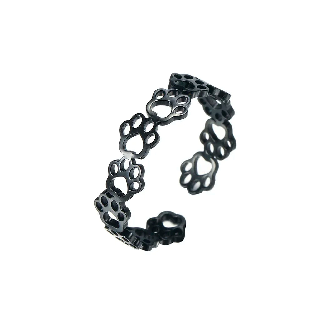 Bague en acier inoxydable en forme de patte – Bague réglable à motif animal pour femme