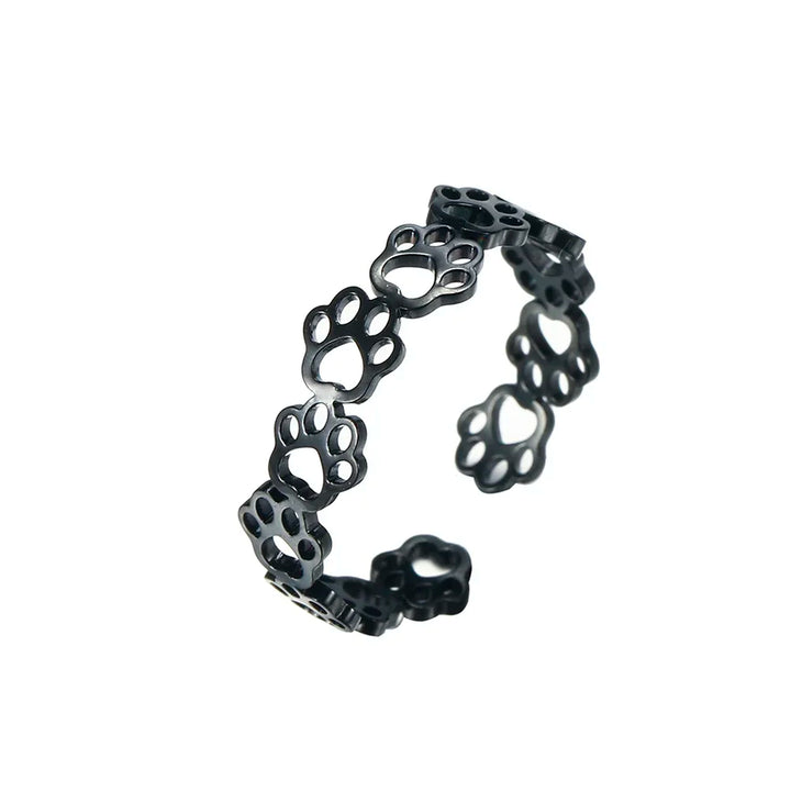 Bague en acier inoxydable en forme de patte – Bague réglable à motif animal pour femme
