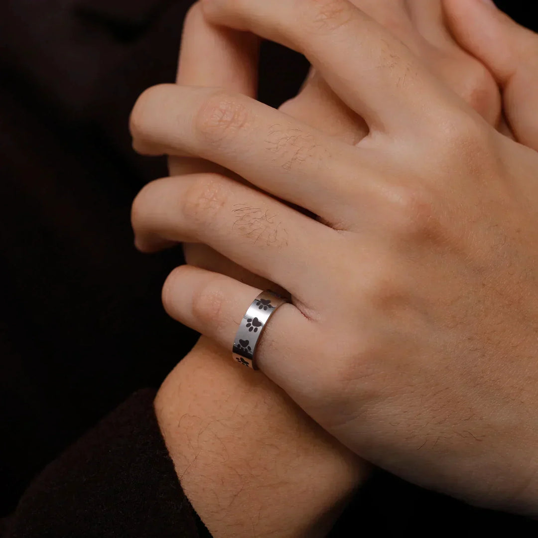 Bague en acier inoxydable avec empreinte de patte – Bijoux symboliques pour les amoureux des animaux