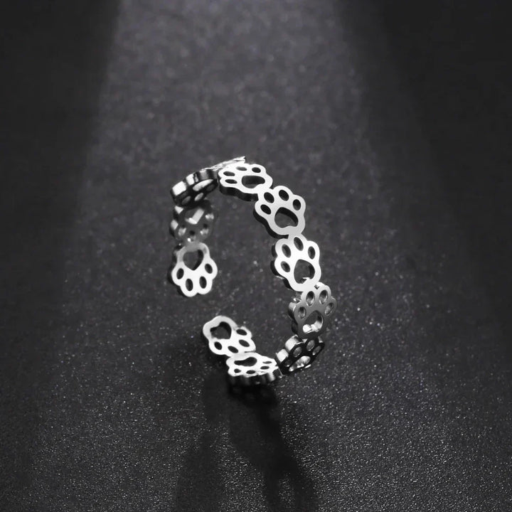 Bague en acier inoxydable en forme de patte – Bague réglable à motif animal pour femme