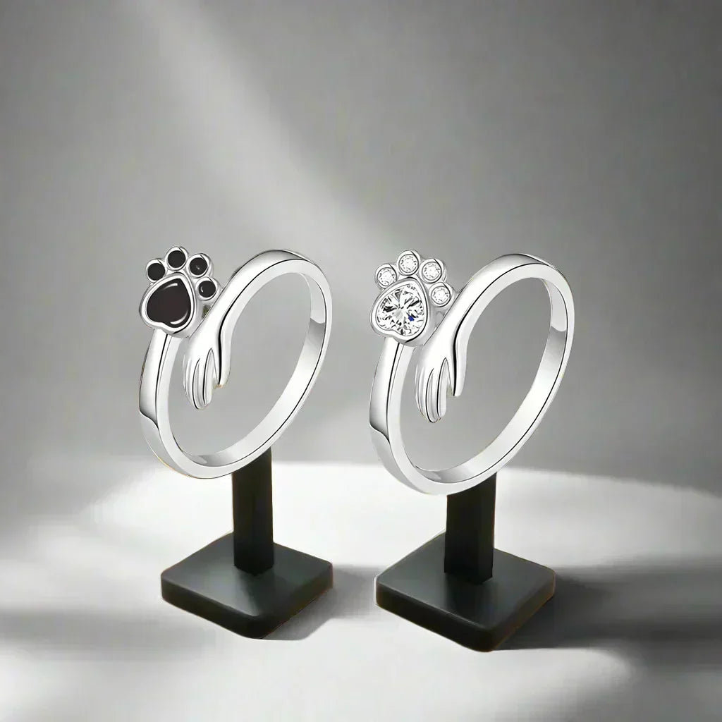 Bague réglable en forme de patte en argent sterling – Design main dans la patte