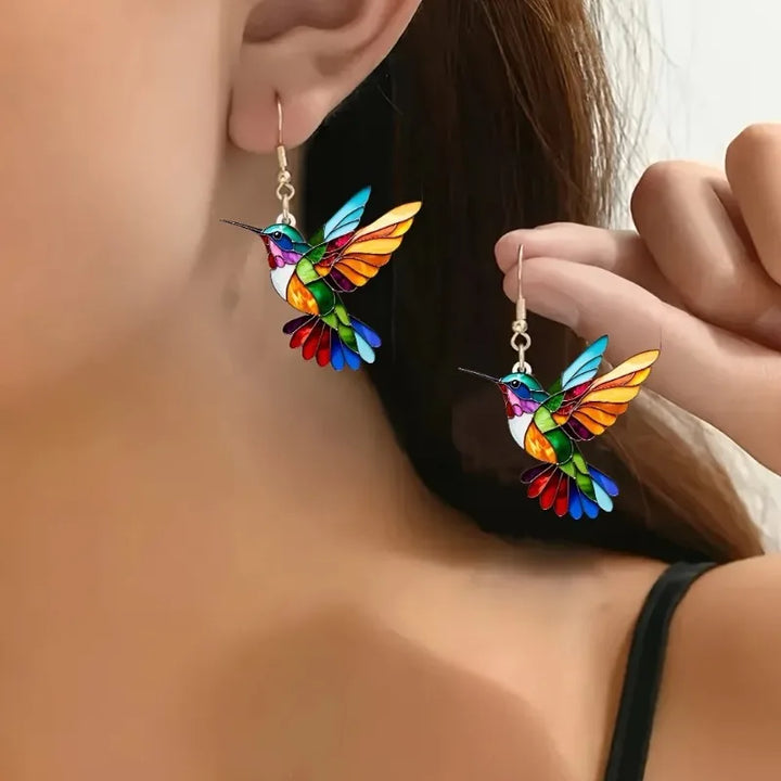 Boucles d’oreilles colibri colorées – Boucles d’oreilles en acrylique au design 2D