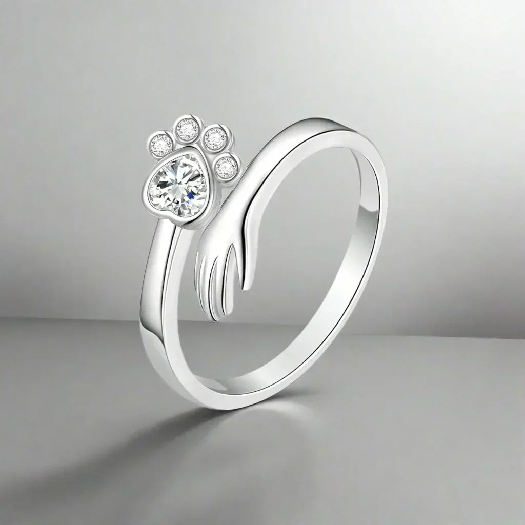 Bague réglable en forme de patte en argent sterling – Design main dans la patte