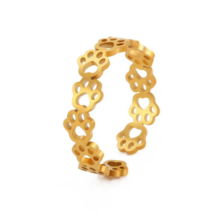 Bague en acier inoxydable en forme de patte – Bague réglable à motif animal pour femme