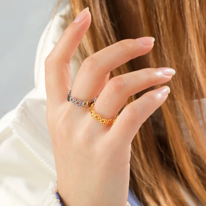 Bague en acier inoxydable en forme de patte – Bague réglable à motif animal pour femme