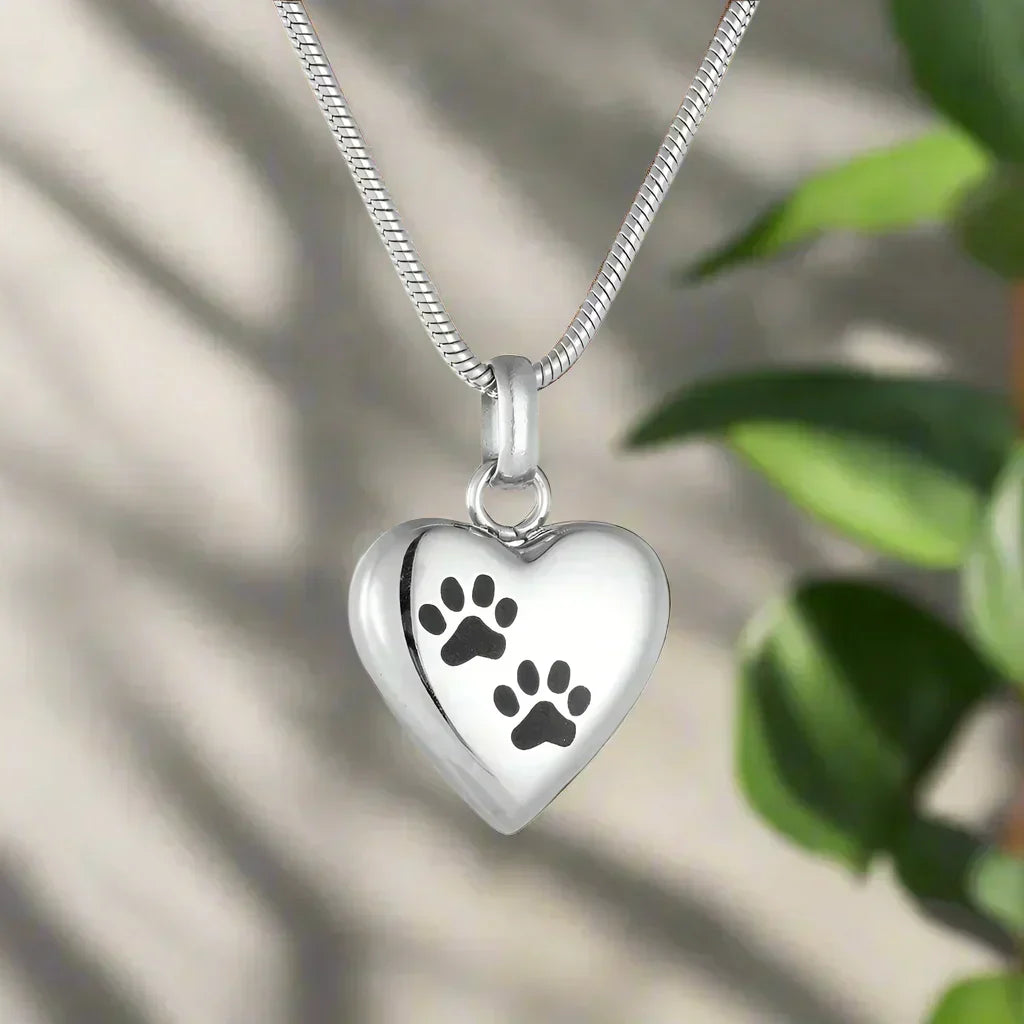 Collier commémoratif avec cœur de patte – Pendentif urne en acier inoxydable