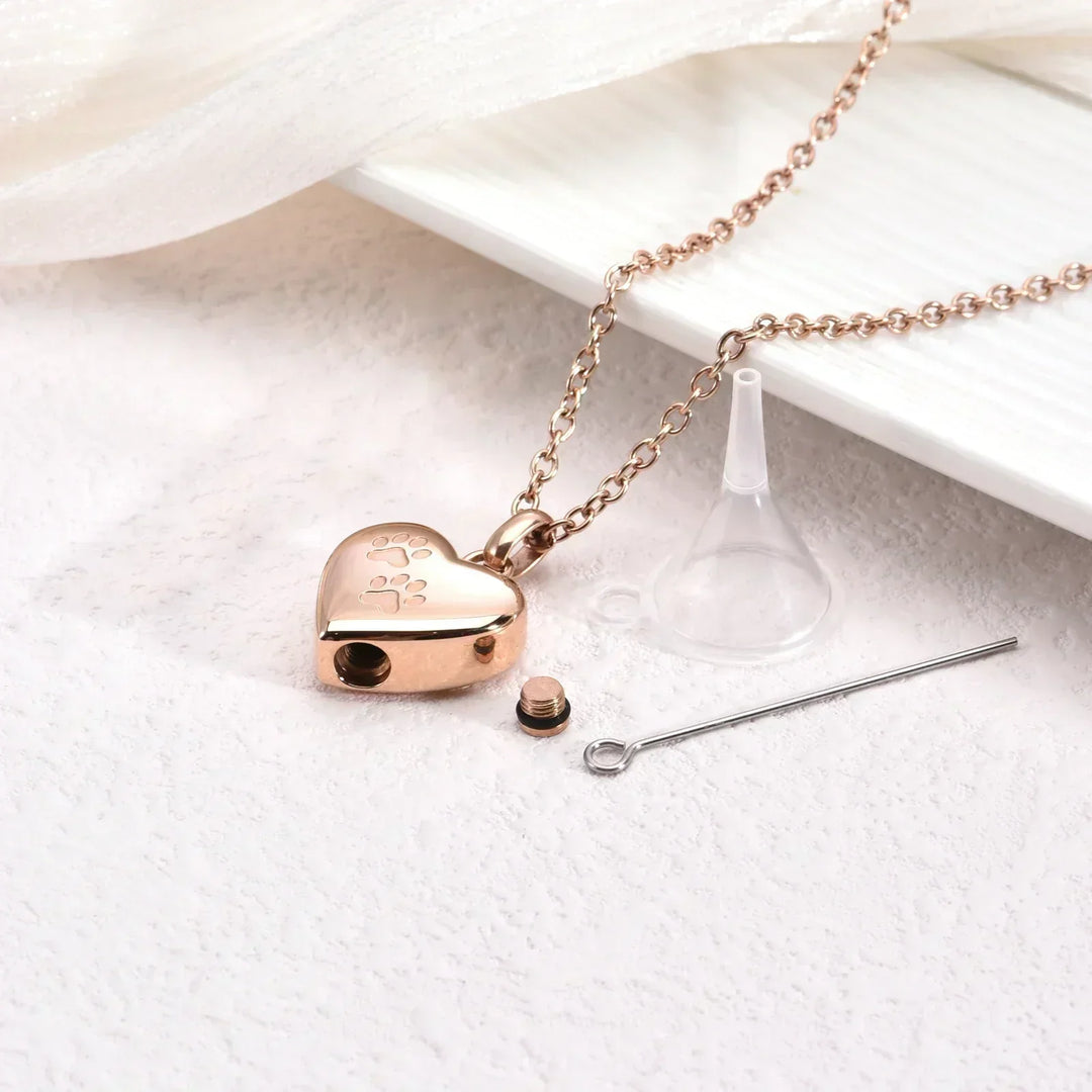 Collier commémoratif avec cœur de patte – Pendentif urne en acier inoxydable